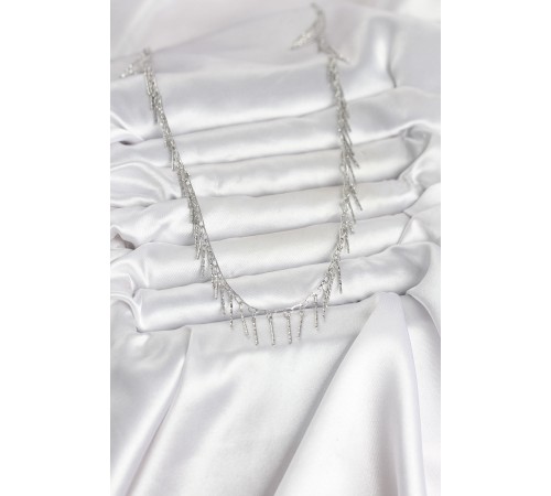 Pirinç Gümüş Renk Saçaklı Model Kadın Kolye - TJ-BKO11007