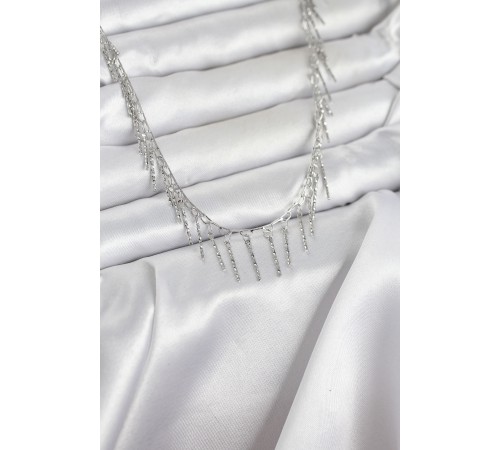 Pirinç Gümüş Renk Saçaklı Model Kadın Kolye - TJ-BKO11007