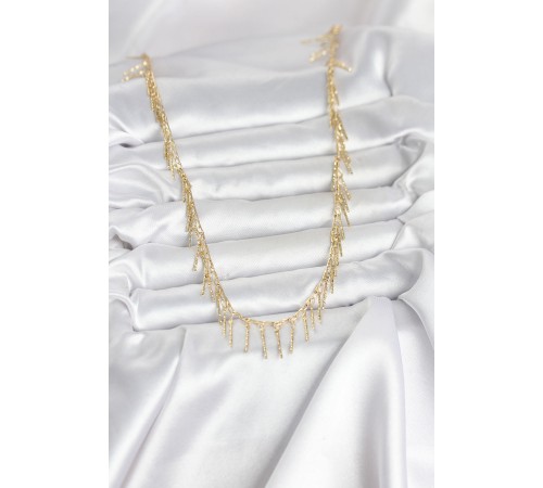 Pirinç Gold Renk Saçaklı Model Kadın Kolye - TJ-BKO11008