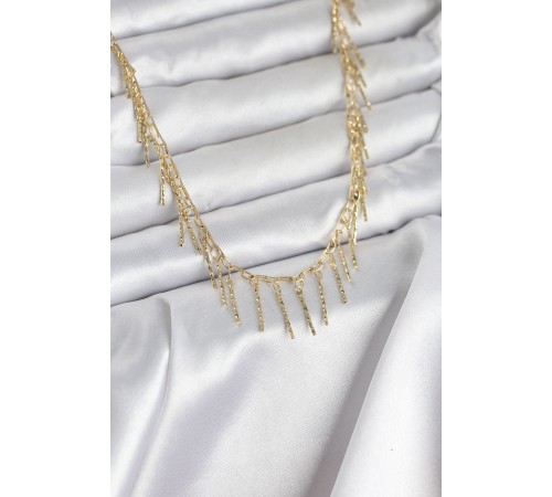 Pirinç Gold Renk Saçaklı Model Kadın Kolye - TJ-BKO11008