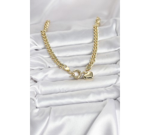 Kalp Detaylı Gold Renk Pirinç Kadın Kolye - TJ-BKO11009