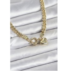 Kalp Detaylı Gold Renk Pirinç Kadın Kolye - TJ-BKO11009