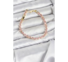 Pembe Kare Zirkon Taşlı Gold Renk Pirinç Su Yolu Kadın Bileklik - TJ-BB8324