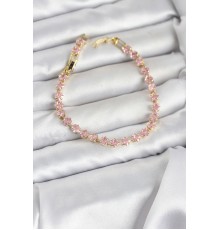 Pembe Kare Zirkon Taşlı Gold Renk Pirinç Su Yolu Kadın Bileklik - TJ-BB8324