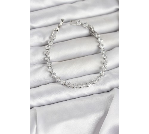 Kare Zirkon Taşlı Gümüş Renk Pirinç Su Yolu Kadın Bileklik - TJ-BB8325