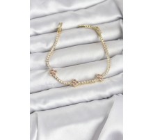 Pembe Yonca Detaylı Zirkon Taşlı Gold Renk Pirinç Su Yolu Kadın Bileklik - TJ-BB8327