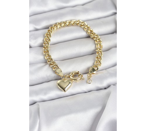 Kalp Detaylı Gold Renk Pirinç Kadın Bileklik - TJ-BB8328