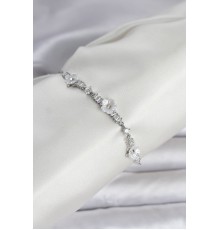 Baget Zirkon Taşlı Çiçek Model Gümüş Renk Asansörlü Kadın Bileklik - TJ-BB8329