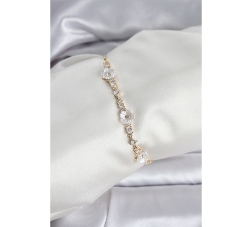 Baget Zirkon Taşlı Çiçek Model Gold Renk Asansörlü Kadın Bileklik - TJ-BB8330