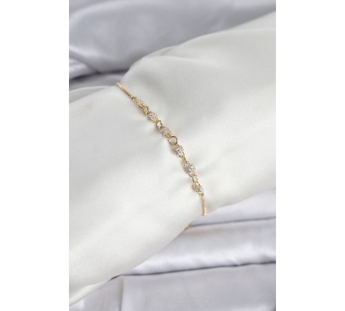 Gold Renk Zincir Model Zirkon Taşlı Pirinç Asansörlü Kadın Bileklik - TJ-BB8332