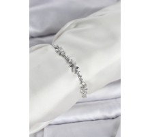 Gümüş Renk Yonca Model Zirkon Taşlı Asansörlü Kadın Bileklik - TJ-BB8333