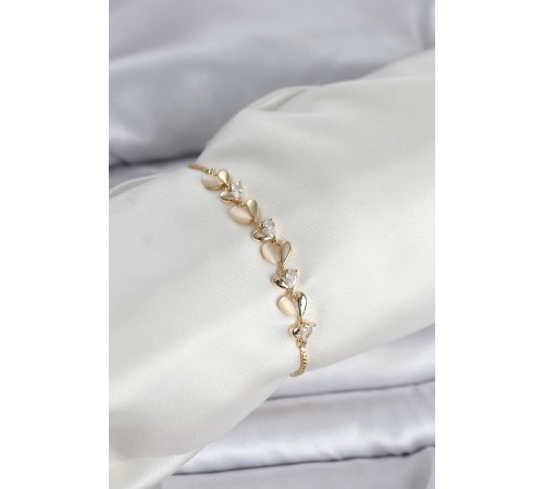 Gold Renk Zirkon Taşlı Sıralı Damla Model Asansörlü Kadın Bileklik - TJ-BB8338