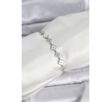 Gümüş Renk Zirkon Taşlı Sıralı Yonca Model Asansörlü Kadın Bileklik - TJ-BB8339