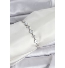 Gümüş Renk Zirkon Taşlı Sıralı Yonca Model Asansörlü Kadın Bileklik - TJ-BB8339