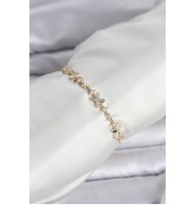 Gold Renk Yonca Model Zirkon Taşlı Asansörlü Kadın Bileklik - TJ-BB8341