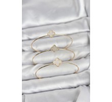 Gold Renk Yonca Model Zirkon Taşlı 3'lü Kadın Bileklik Kombini - TJ-BB8345