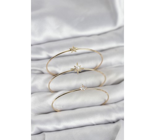 Gold Renk Kutup Yıldızı Model Zirkon Taşlı 3'lü Kadın Bileklik Kombini - TJ-BB8347