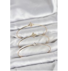 Zirkon Taşlı Gold Renk Yonca Model 3'lü Kadın Bileklik Kombini - TJ-BB8349