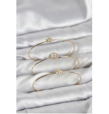 Zirkon Taşlı Gold Renk Tek Taş Model 3'lü Kadın Bileklik Kombini - TJ-BB8351