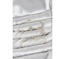 Zirkon Taşlı Gold Renk Yonca Tasarım 3'lü Kadın Bileklik Kombini - TJ-BB8353