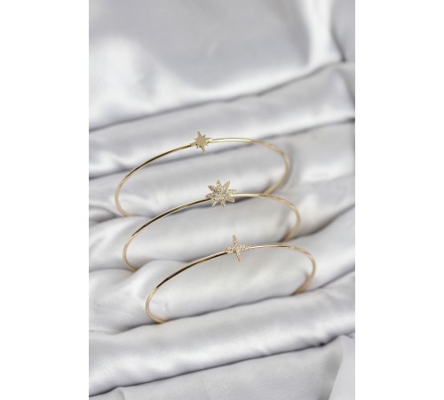 Zirkon Taşlı Kutup Yıldızı Model Gold Renk 3'lü Kadın Bileklik Kombini - TJ-BB8359