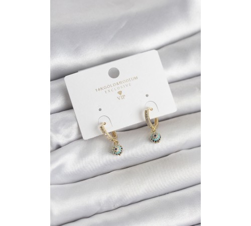 Minimal Nazarlı Model Gold Renk Zirkon Taşlı Kadın Küpe - TJ-BKP11642