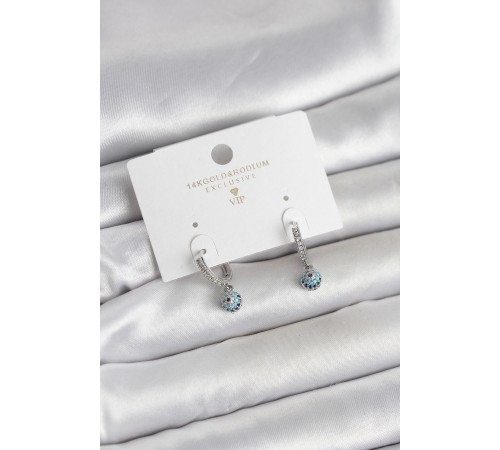 Minimal Nazarlı Model Gümüş Renk Zirkon Taşlı Kadın Küpe - TJ-BKP11643