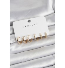 Gold Renk Pirinç 3 Çift Kadın Küpe Seti - TJ-BKP11644