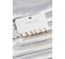 Gold Renk Pirinç Kemik Model 3 Çift Kadın Küpe Seti - TJ-BKP11646