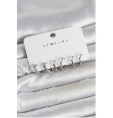 Gümüş Renk Pirinç Kemik Model 3 Çift Kadın Küpe Seti - TJ-BKP11647