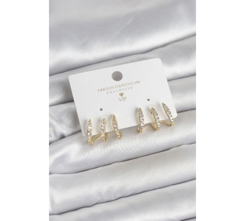 Gold Renk Pirinç Zirkon Taşlı Kadın Küpe - TJ-BKP11648