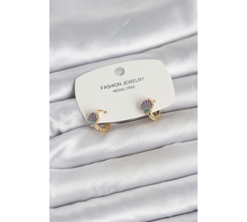 Deniz Kabuğu Model Gold Pirinç Çocuk Küpe - TJ-BKP11649