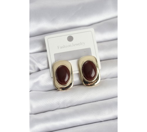 Kahverengi Renk Kare Model Vintage Kadın Küpe - TJ-BKP11656