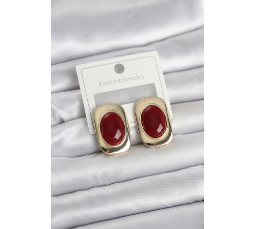 Bordo Renk Kare Model Vintage Kadın Küpe - TJ-BKP11658