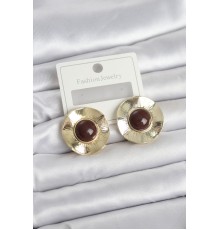 Vintage Model Kahverengi Gold Renk Pirinç Kadın Küpe - TJ-BKP11663