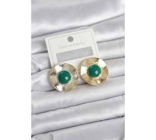 Vintage Model Yeşil Gold Renk Pirinç Kadın Küpe - TJ-BKP11664