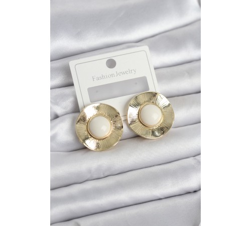 Vintage Model Beyaz Gold Renk Pirinç Kadın Küpe - TJ-BKP11665