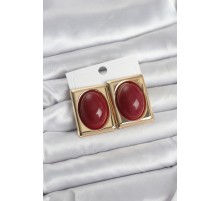 Bordo Kare Model Vintage Gold Renk Kadın Küpe - TJ-BKP11673