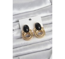 Pirinç Gold Renk Siyah Taşlı Vintage Kadın Küpe - TJ-BKP11678