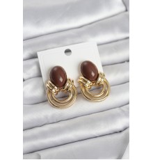 Pirinç Gold Renk Kahverengi Taşlı Vintage Kadın Küpe - TJ-BKP11680