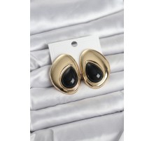Pirinç Gold Renk Siyah Taşlı Damla Model Vintage Kadın Küpe - TJ-BKP11681
