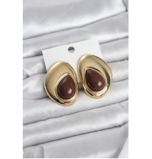 Pirinç Gold Renk Kahverengi Taşlı Damla Model Vintage Kadın Küpe - TJ-BKP11683