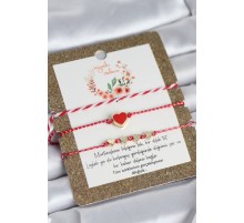 Marteniçka Bileklik 3'lü Kırmızı Mineli Kalp Model - TJ-BB8361