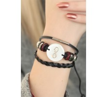 Siyah Renk Sonsuzluk ve Atatürk İmza Tasarım Çoklu Deri Bayan Bileklik - TJ-BB2698-KS