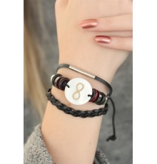 Siyah Renkli Sonsuzluk Tasarım Çoklu Deri Bayan Bileklik - TJ-BB2828