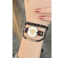 Siyah Renk Melekli Tasarım Çoklu Deri Bayan Bileklik - TJ-BB2829