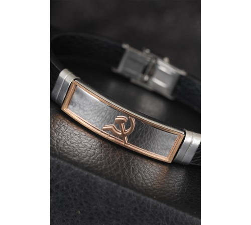 Rose Renk Orak Figürlü Metal Aksesuarlı Siyah Renk Deri Erkek Bileklik - TJ-EB1402 Rose Renk Orak Figürlü Metal Aksesuarlı Siyah Renk Deri Erkek Bileklik - TJ-EB1402