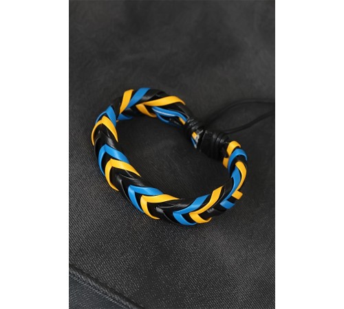 Sarı Lacivert Siyah Örgü Deri Erkek Bileklik - TJ-EB1845