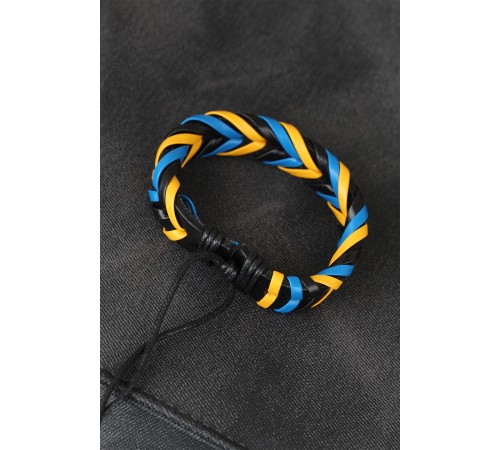 Sarı Lacivert Siyah Örgü Deri Erkek Bileklik - TJ-EB1845