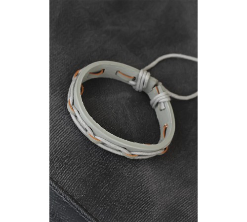 Gri Renk Örgü Deri Erkek Bileklik - TJ-EB1849